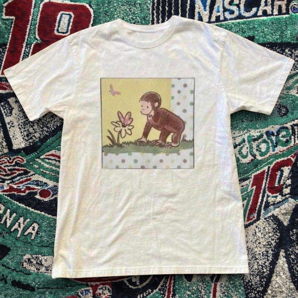 Cute Curious Monkey Graphic Tee White Unisex T-Shirt